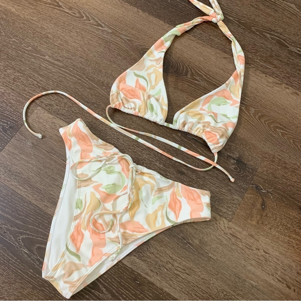 Abercrombie & fitch womens floral bikini tie neck/ cheeky swimsuit M